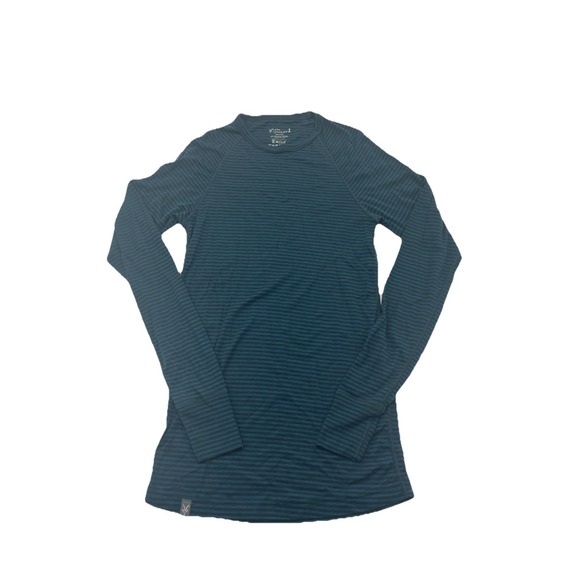 IBEX Woolies Tech Merino Baselayer Top Long Sleeve Blue Green Striped Mens Large - Picture 1 of 6